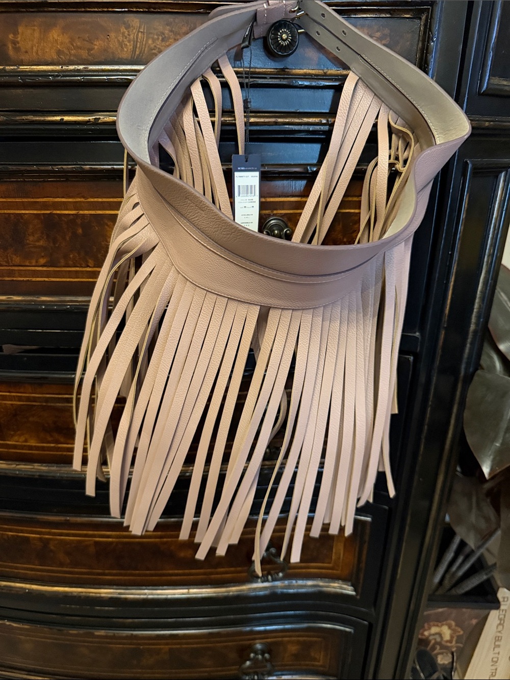BCBGMaxAzria Blush Pink Leather Fringe Shoulder Belt